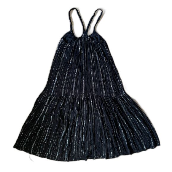 ZARA Black SIlver Metallic Oversized Stripe Maxi Racerback Dress Women's Size XS - Picture 7 of 10